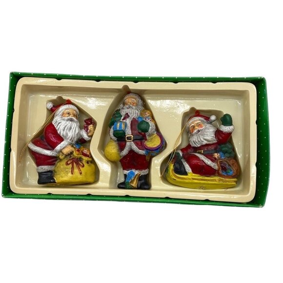 Vintage Old World Santa Christmas Ornaments Set of 3 Box Retro Holiday Tree 90s - Picture 1 of 12